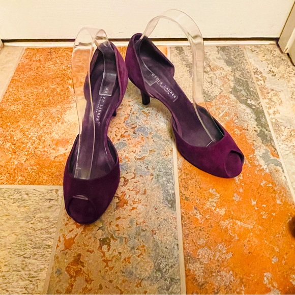 🍇Exquisite Ralph Lauren Purple/Brown D’Orsay, Peep Toe, Suede Heels! - Picture 1 of 14